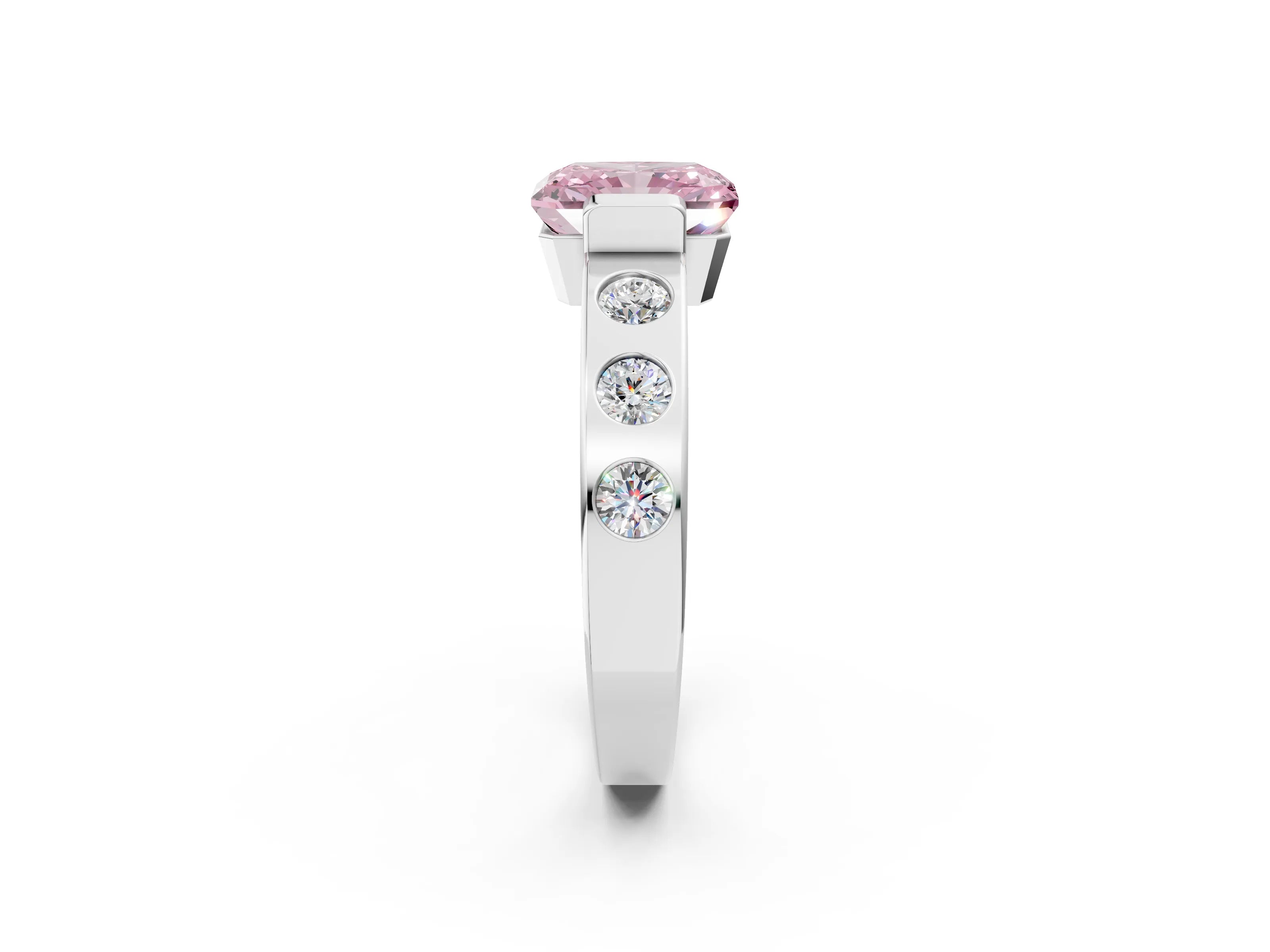 White gold Fancy Pink Radiant Cut Brilliant Channel-Set Diamond Ring with Bezel Prong Setting_2