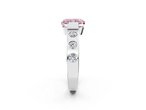 White gold Fancy Pink Radiant Cut Brilliant Channel-Set Diamond Ring with Bezel Prong Setting_2