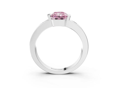White gold Fancy Pink Radiant Cut Brilliant Channel-Set Diamond Ring with Bezel Prong Setting_3