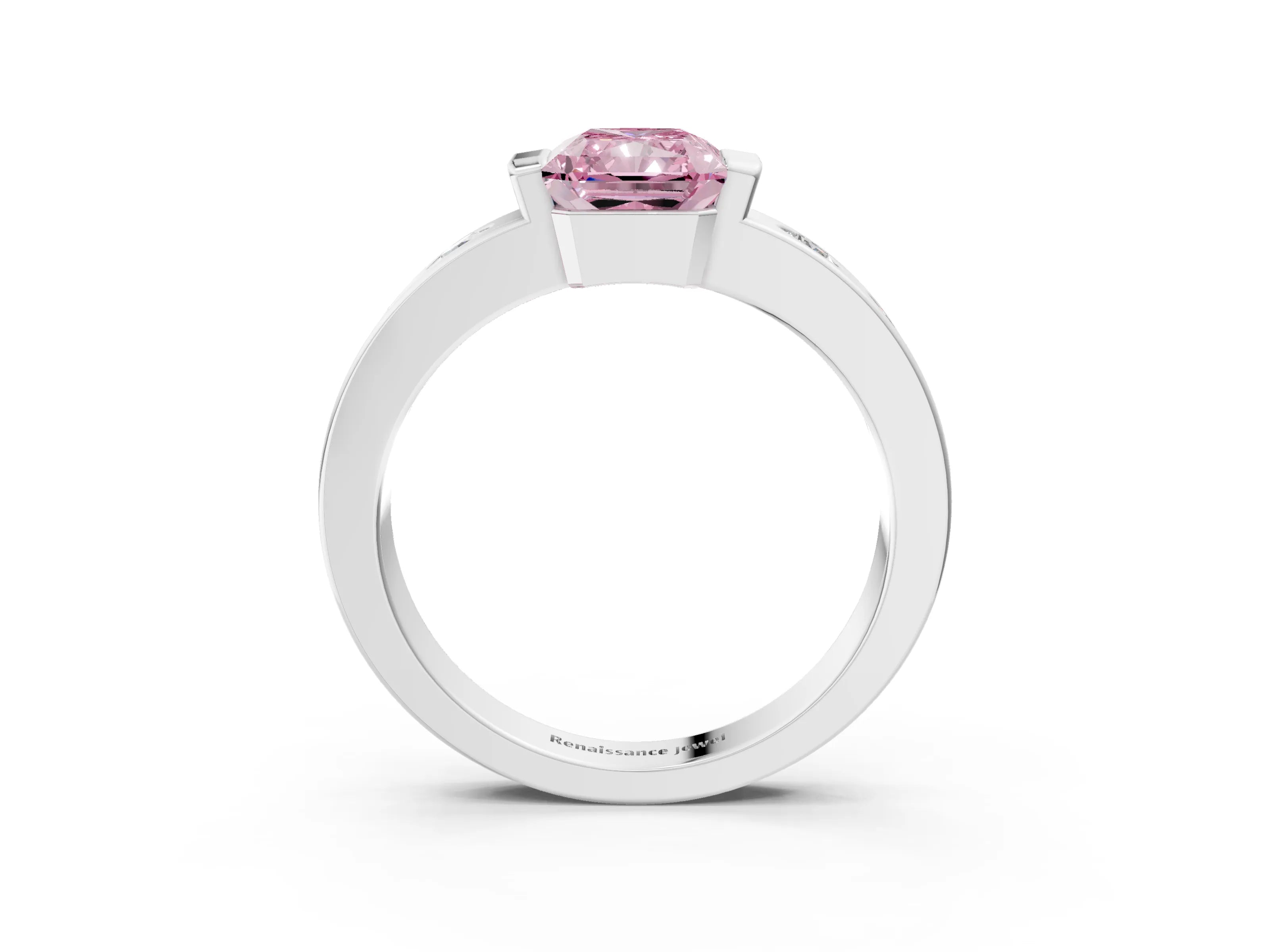 White gold Fancy Pink Radiant Cut Brilliant Channel-Set Diamond Ring with Bezel Prong Setting_3