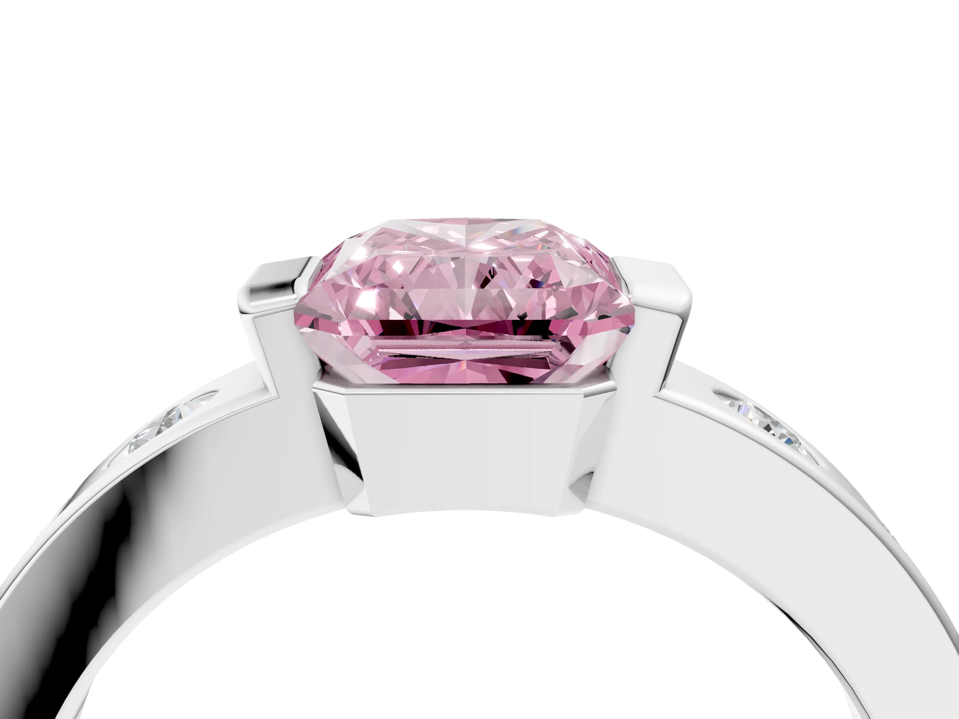 White gold Fancy Pink Radiant Cut Brilliant Channel-Set Diamond Ring with Bezel Prong Setting_4