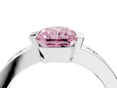 White gold Fancy Pink Radiant Cut Brilliant Channel-Set Diamond Ring with Bezel Prong Setting_4