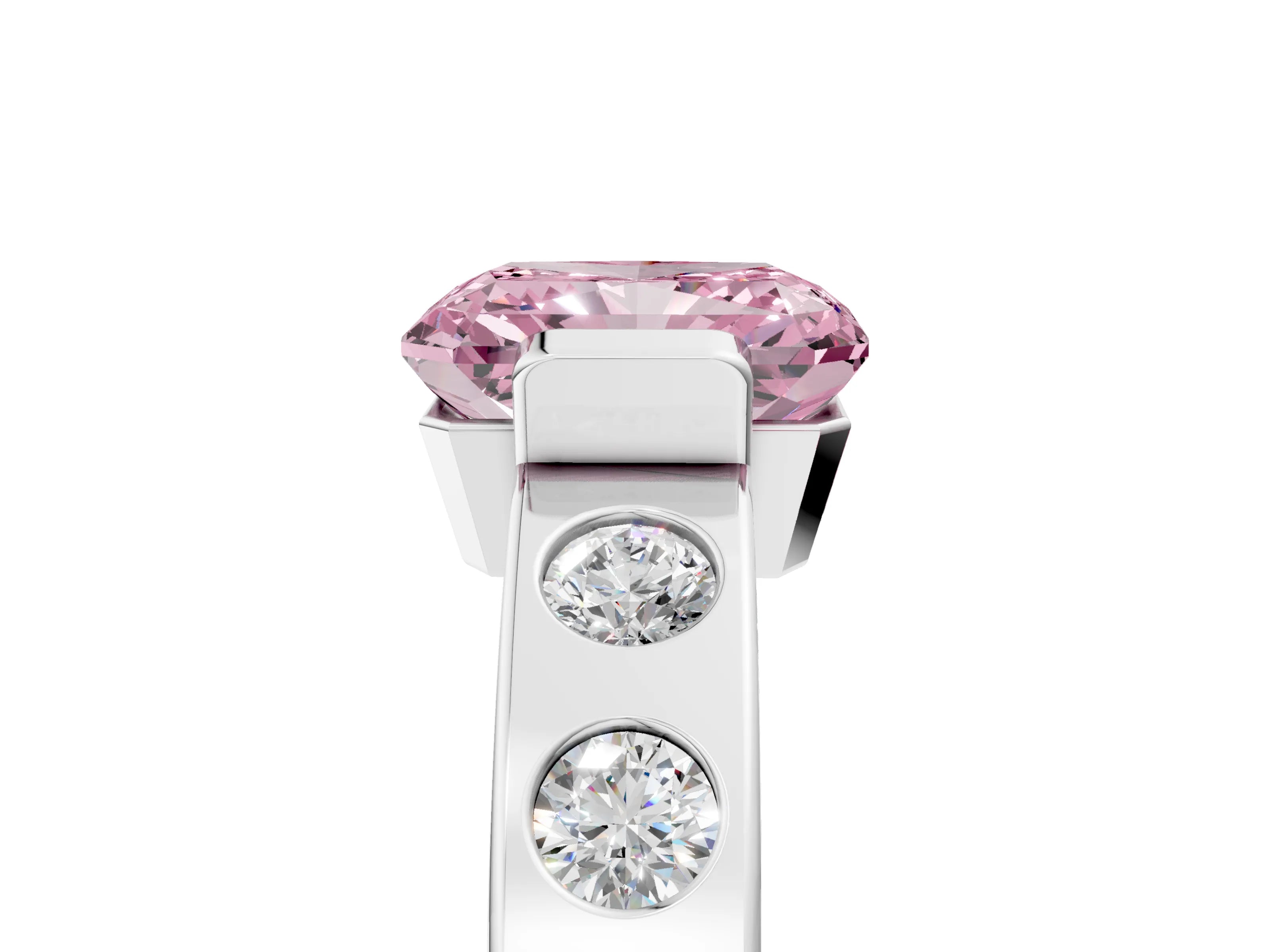 White gold Fancy Pink Radiant Cut Brilliant Channel-Set Diamond Ring with Bezel Prong Setting_5