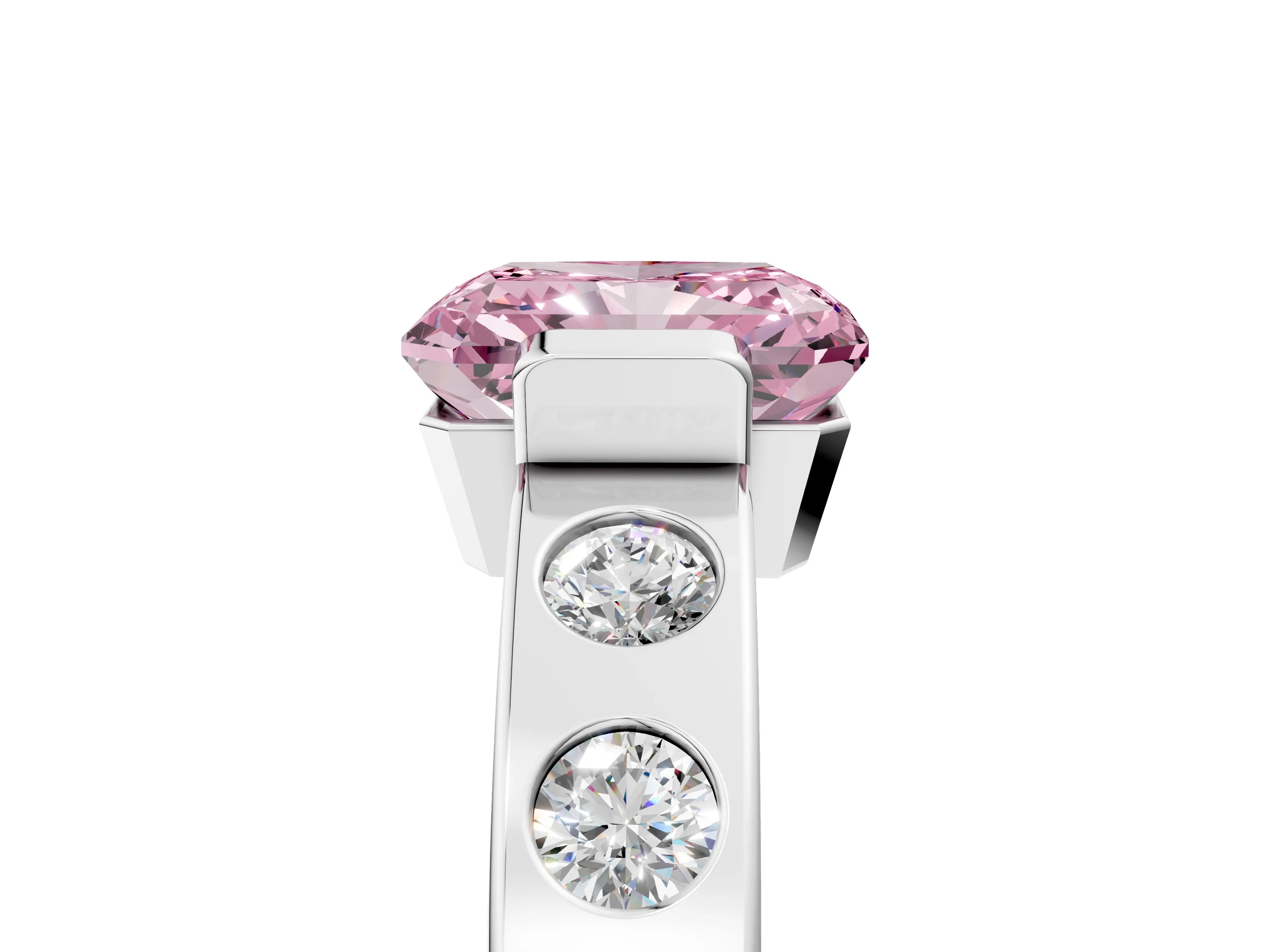 White gold Fancy Pink Radiant Cut Brilliant Channel-Set Diamond Ring with Bezel Prong Setting_5