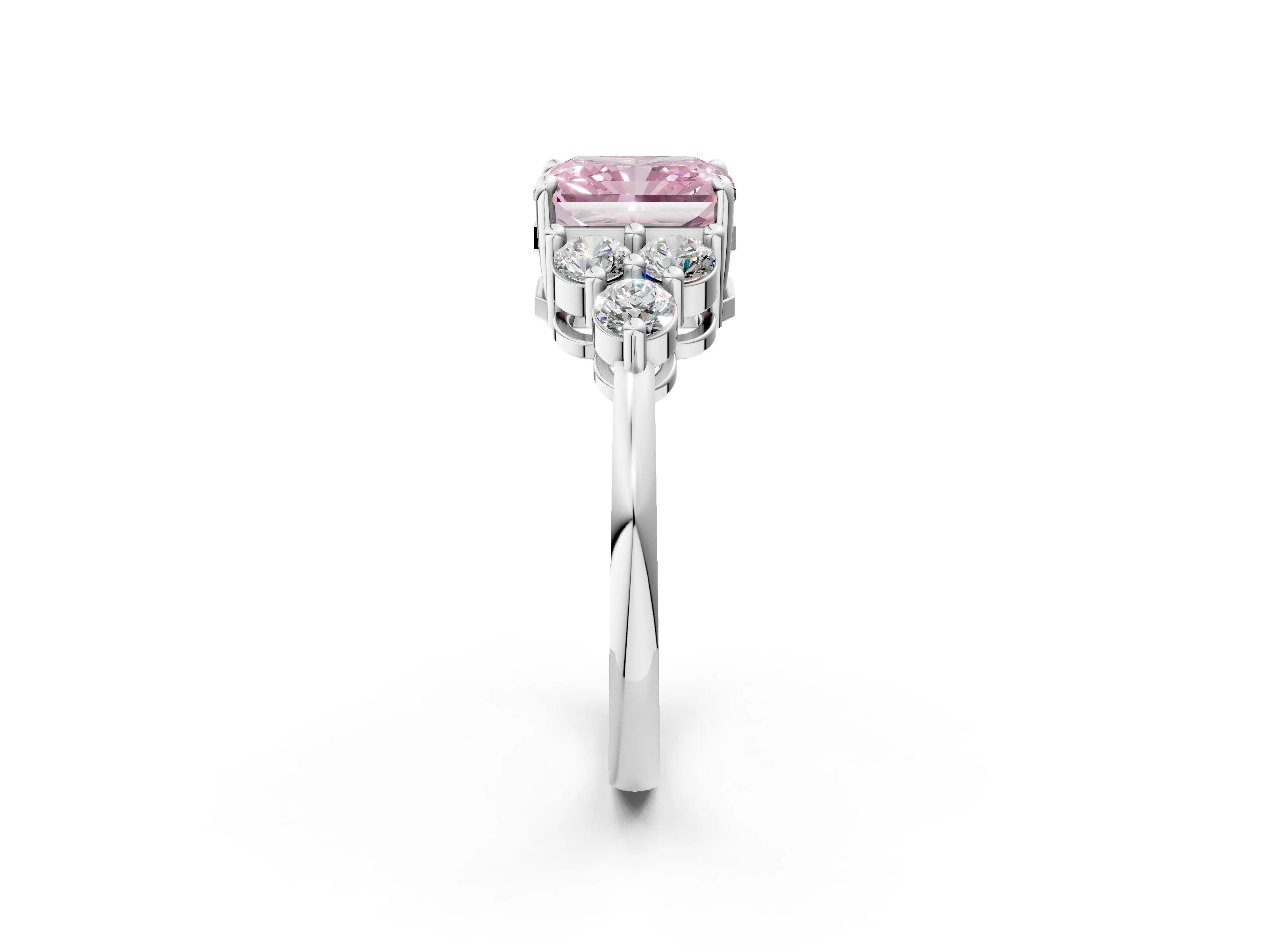 White gold Fancy Pink Radiant Cut Brilliant Diamond Cluster Accent Solitaire Ring with Prong Setting_2