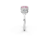 White gold Fancy Pink Radiant Cut Brilliant Diamond Cluster Accent Solitaire Ring with Prong Setting_2