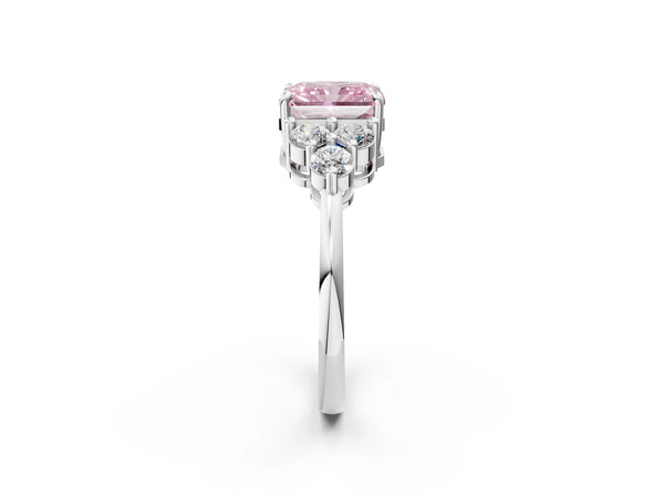 Platinum Fancy Pink Radiant Cut Brilliant Diamond Cluster Accent Solitaire Ring with Prong Setting