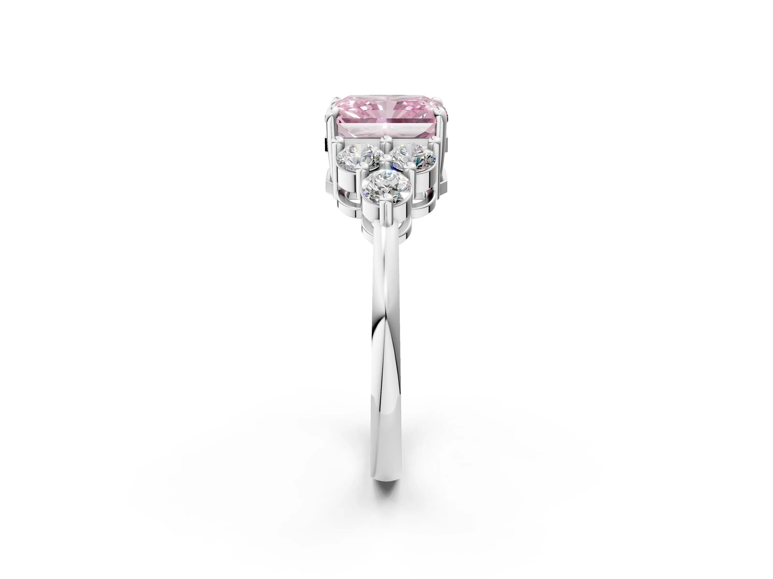 White gold Fancy Pink Radiant Cut Brilliant Diamond Cluster Accent Solitaire Ring with Prong Setting_32