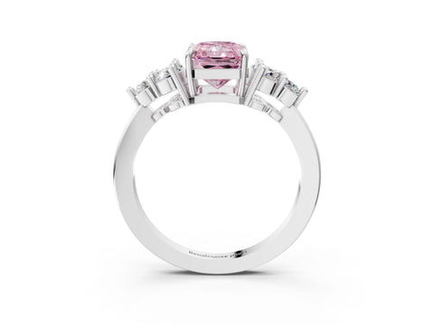 White gold Fancy Pink Radiant Cut Brilliant Diamond Cluster Accent Solitaire Ring with Prong Setting_33