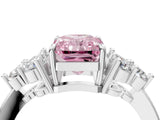 White gold Fancy Pink Radiant Cut Brilliant Diamond Cluster Accent Solitaire Ring with Prong Setting_34