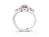 White gold Fancy Pink Radiant Cut Brilliant Diamond Cluster Accent Solitaire Ring with Prong Setting_3