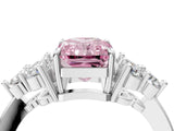 White gold Fancy Pink Radiant Cut Brilliant Diamond Cluster Accent Solitaire Ring with Prong Setting_4