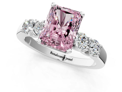 White gold Fancy Pink Radiant Cut Brilliant Diamond Five-Stone Engagement Ring with Prong Setting on a Classic Band_4