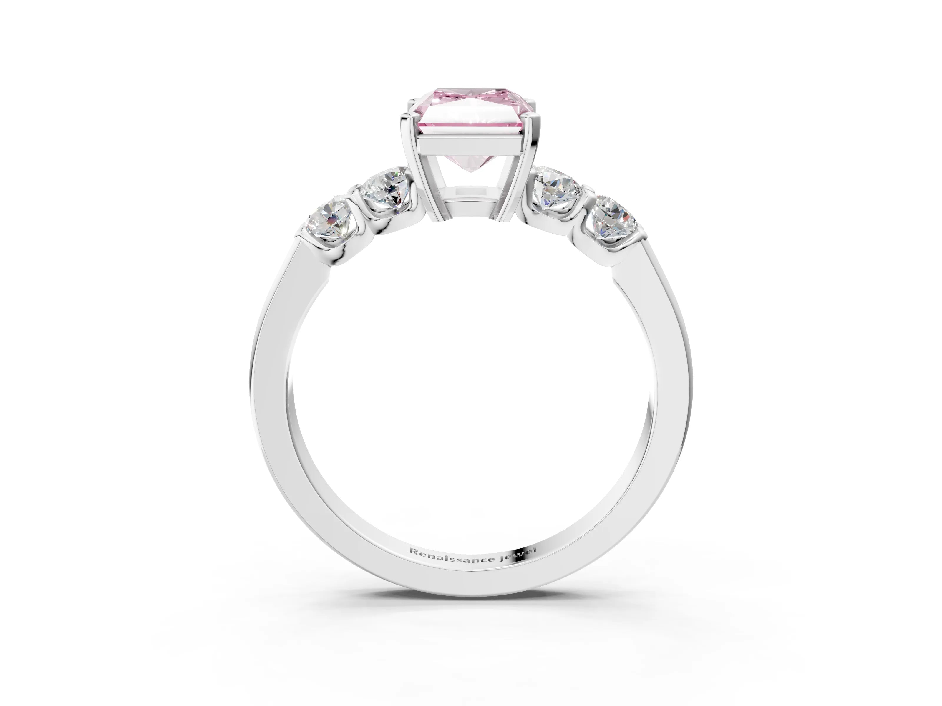 White gold Fancy Pink Radiant Cut Brilliant Diamond Five-Stone Engagement Ring with Prong Setting on a Classic Band_6