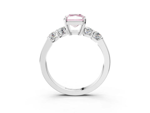 White gold Fancy Pink Radiant Cut Brilliant Diamond Five-Stone Engagement Ring with Prong Setting on a Classic Band_6