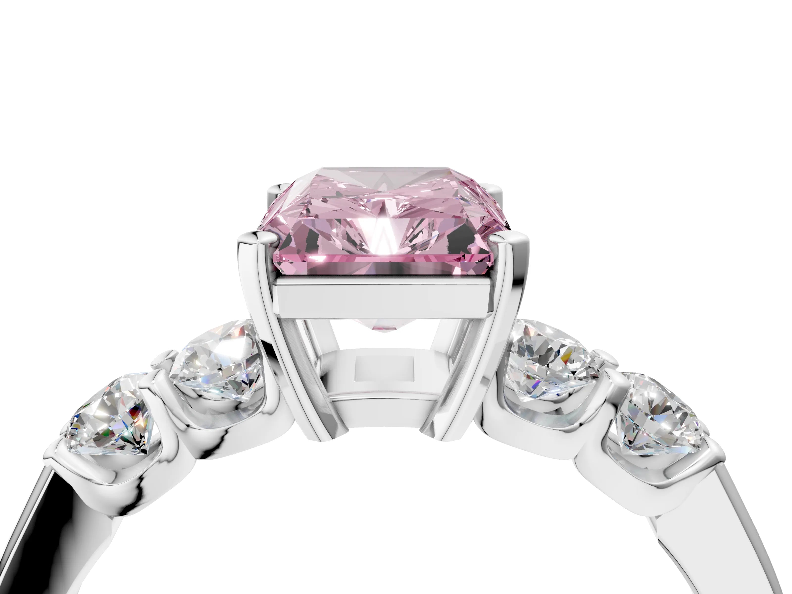White gold Fancy Pink Radiant Cut Brilliant Diamond Five-Stone Engagement Ring with Prong Setting on a Classic Band_7