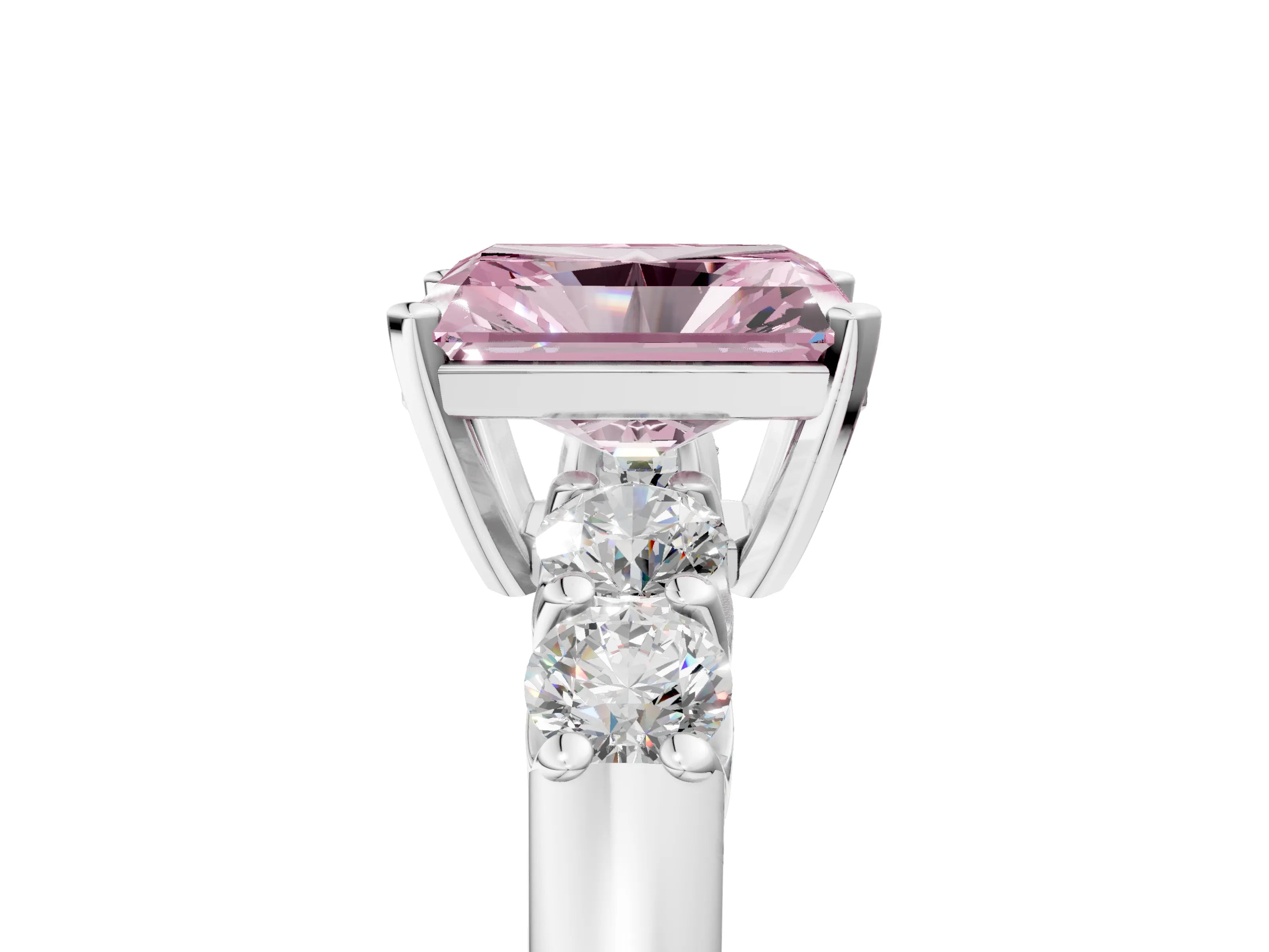 White gold Fancy Pink Radiant Cut Brilliant Diamond Five-Stone Engagement Ring with Prong Setting on a Classic Band_8