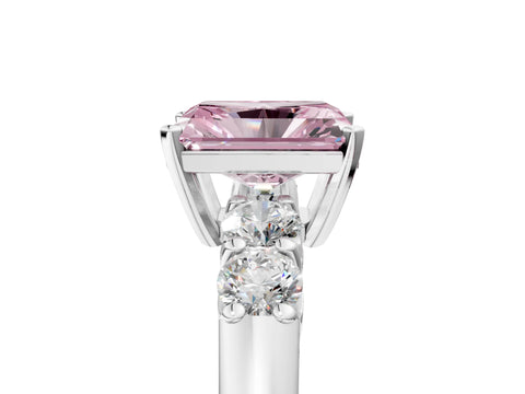 White gold Fancy Pink Radiant Cut Brilliant Diamond Five-Stone Engagement Ring with Prong Setting on a Classic Band_8
