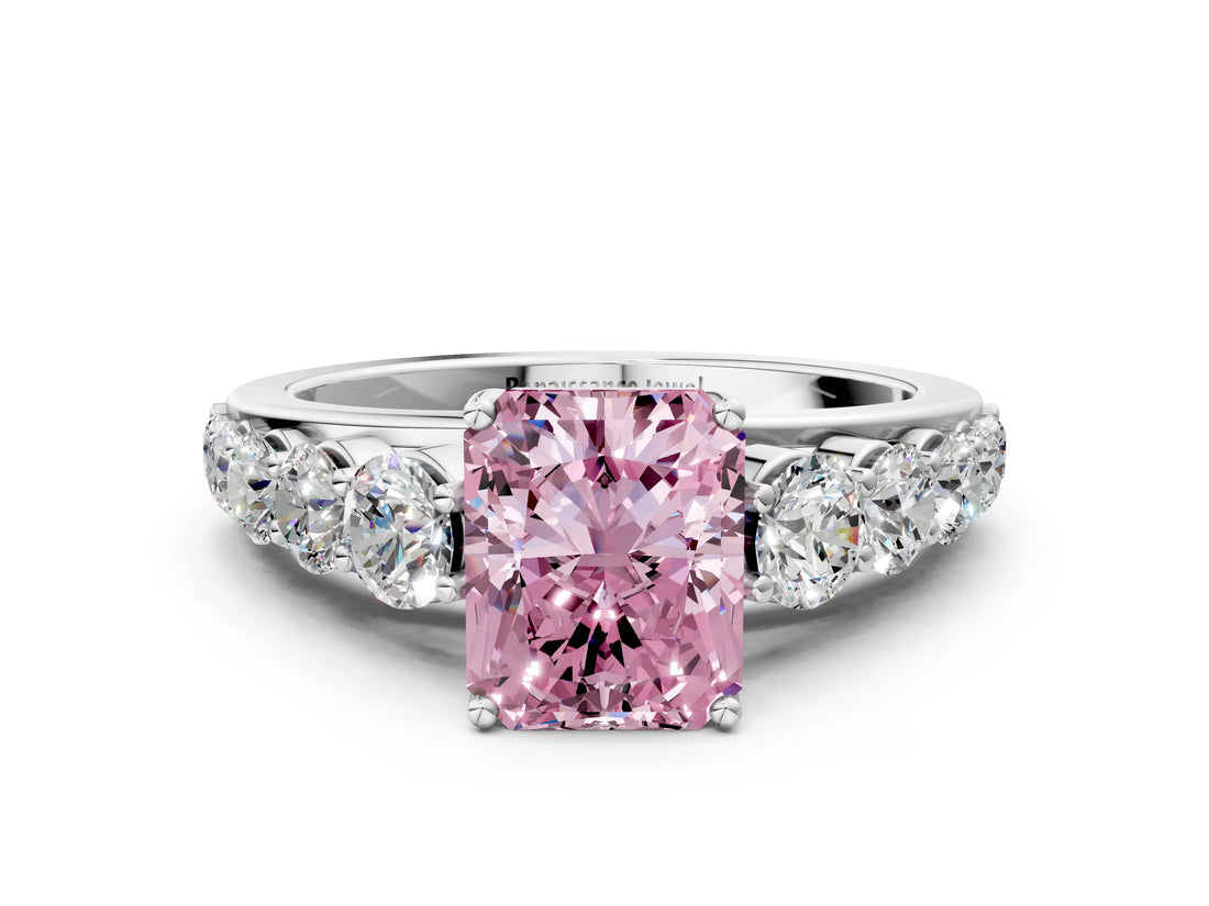 White gold Fancy Pink Radiant Cut Brilliant Diamond Pavé Band with Six-Prong Setting_12