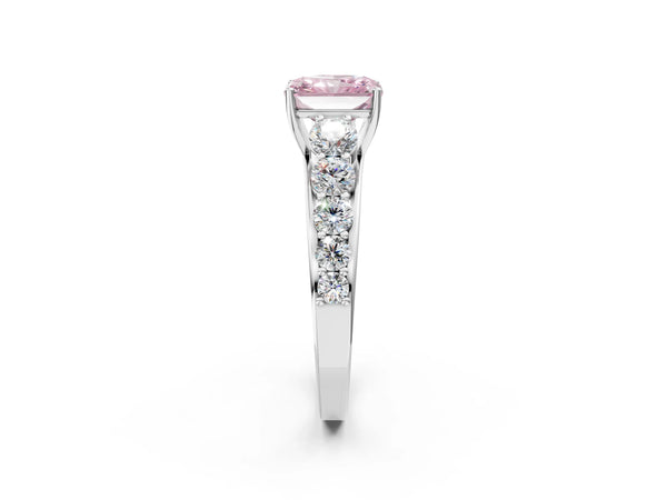 White gold Fancy Pink Radiant Cut Brilliant Diamond Pavé Band with Six-Prong Setting