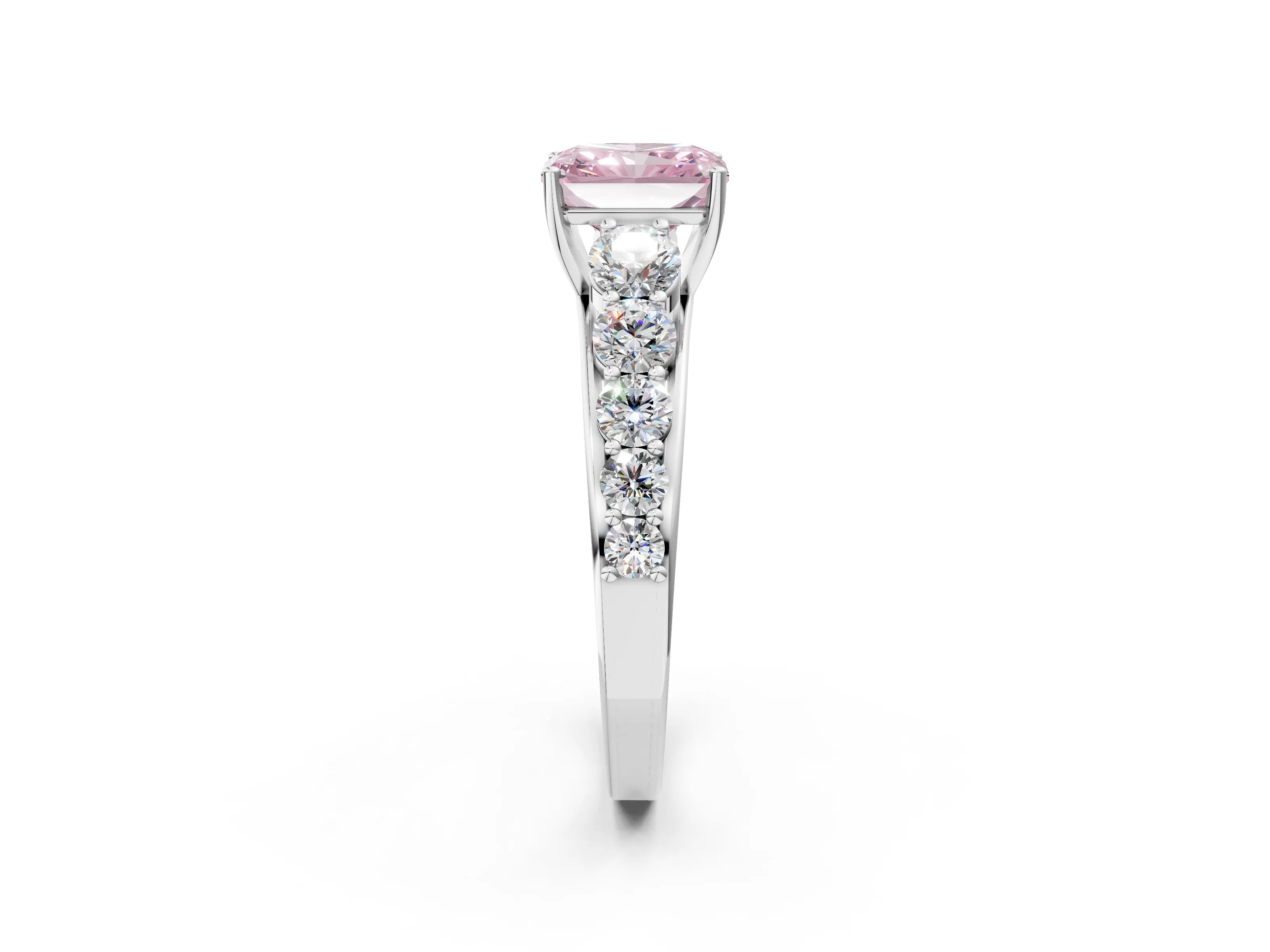 White gold Fancy Pink Radiant Cut Brilliant Diamond Pavé Band with Six-Prong Setting_2