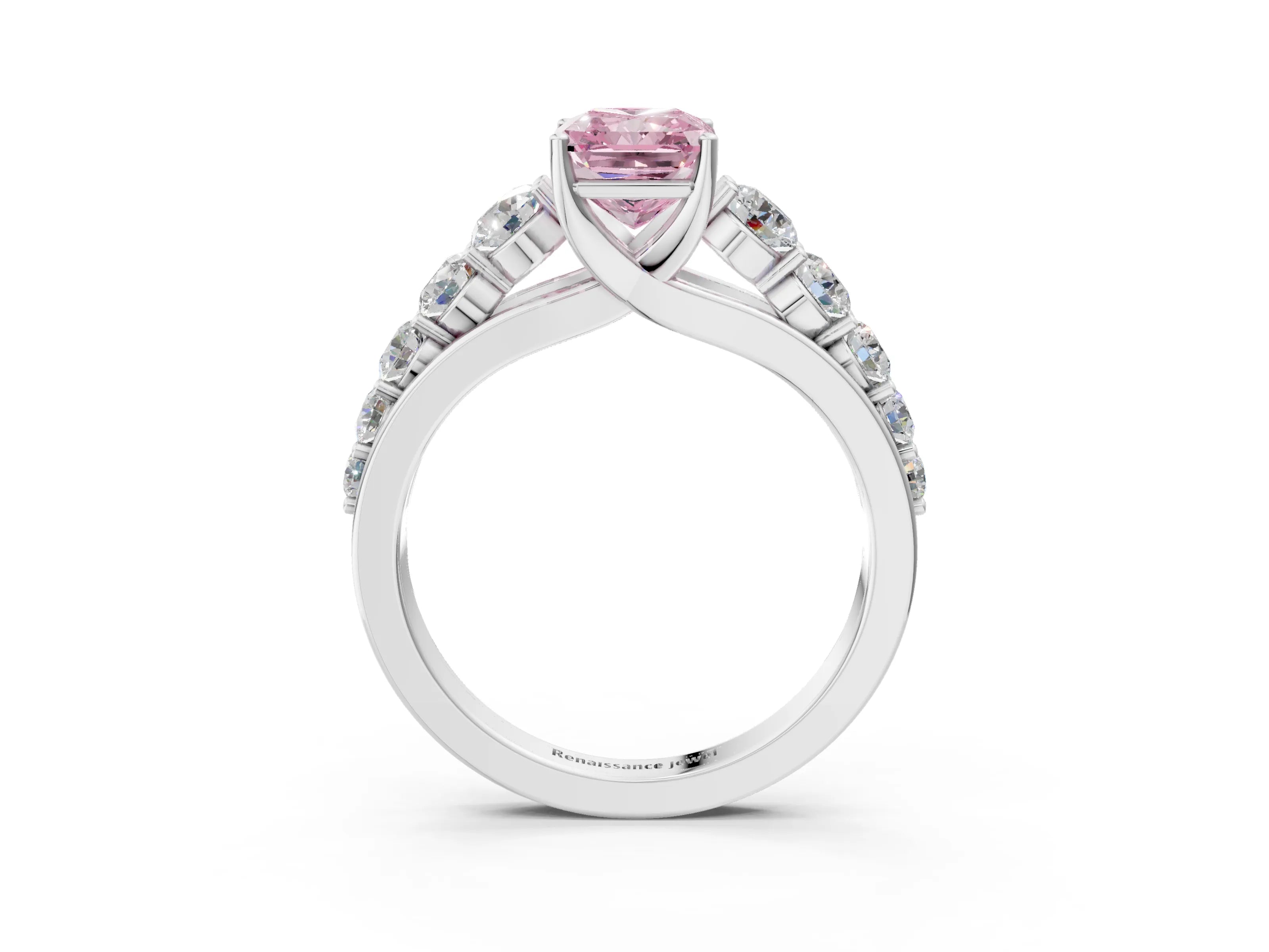 White gold Fancy Pink Radiant Cut Brilliant Diamond Pavé Band with Six-Prong Setting_3