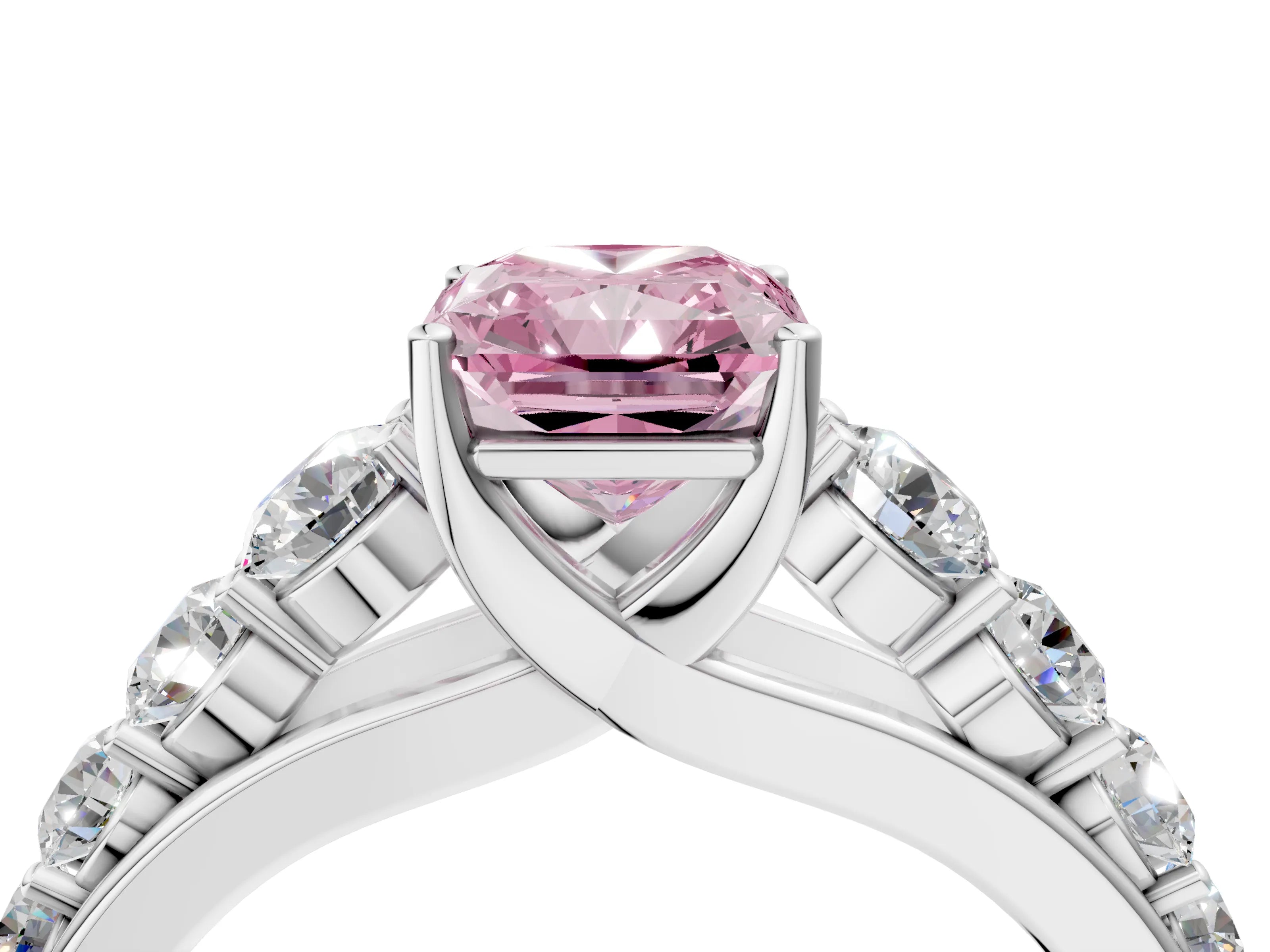 White gold Fancy Pink Radiant Cut Brilliant Diamond Pavé Band with Six-Prong Setting_4