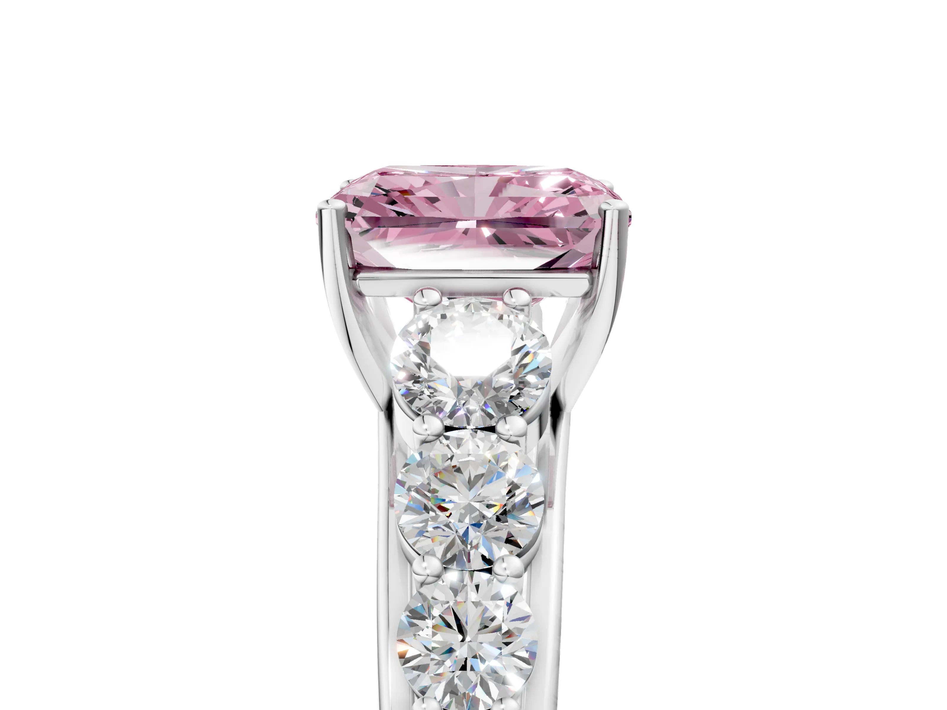 White gold Fancy Pink Radiant Cut Brilliant Diamond Pavé Band with Six-Prong Setting_5