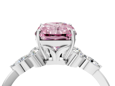 White gold Fancy Pink Radiant Cut Brilliant Diamond Solitaire Ring with Pear Side Stones and Four-Prong Setting_10