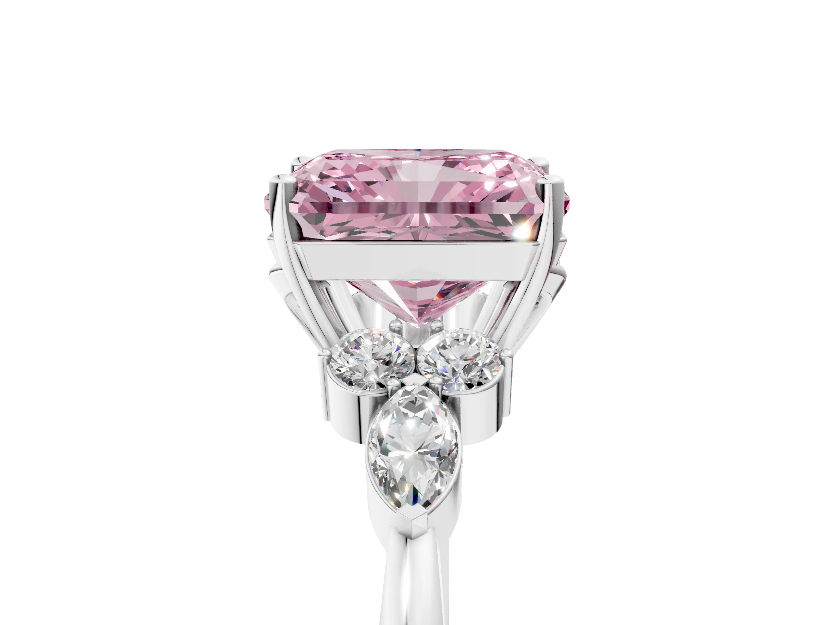 White gold Fancy Pink Radiant Cut Brilliant Diamond Solitaire Ring with Pear Side Stones and Four-Prong Setting_11