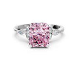 White gold Fancy Pink Radiant Cut Brilliant Diamond Solitaire Ring with Pear Side Stones and Four-Prong Setting_6