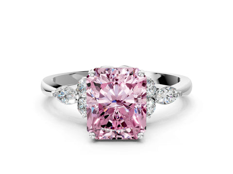 White gold Fancy Pink Radiant Cut Brilliant Diamond Solitaire Ring with Pear Side Stones and Four-Prong Setting_6