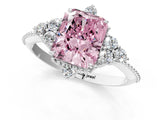 White gold Fancy Pink Radiant Cut Brilliant Diamond with Cluster Setting on a Beaded Band and Four-Prong Setting_25