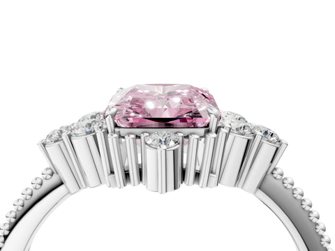White gold Fancy Pink Radiant Cut Brilliant Diamond with Cluster Setting on a Beaded Band and Four-Prong Setting_28