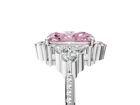 White gold Fancy Pink Radiant Cut Brilliant Diamond with Cluster Setting on a Beaded Band and Four-Prong Setting_29
