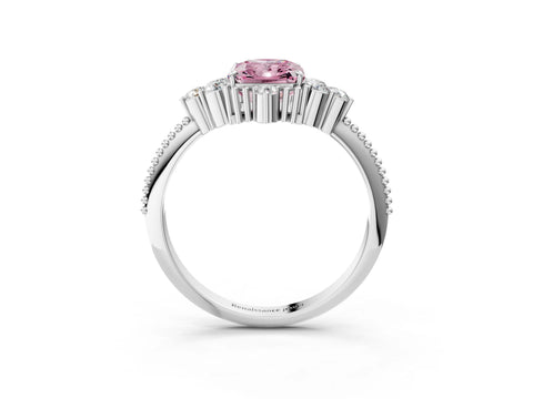 White gold Fancy Pink Radiant Cut Brilliant Diamond with Cluster Setting on a Beaded Band and Four-Prong Setting_3