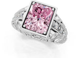 White gold Fancy Pink Radiant Cut Brilliant Milgrain Filigree Diamond Ring with Square Prong Setting_1
