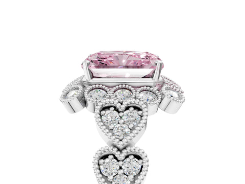 White gold Fancy Pink Radiant Cut Brilliant Milgrain Pave Heart Band Solitaire Ring_17