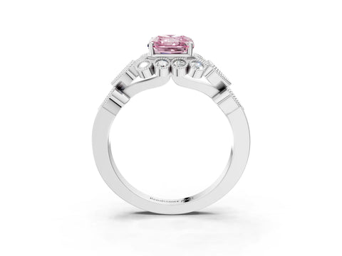 White gold Fancy Pink Radiant Cut Brilliant Milgrain Pave Heart Band Solitaire Ring_21