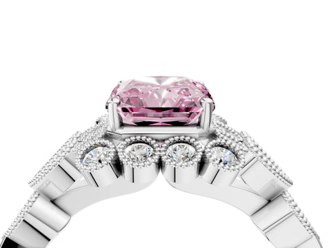 White gold Fancy Pink Radiant Cut Brilliant Milgrain Pave Heart Band Solitaire Ring_22