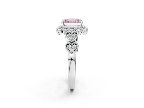 White gold Fancy Pink Radiant Cut Brilliant Milgrain Pave Heart Band Solitaire Ring_26