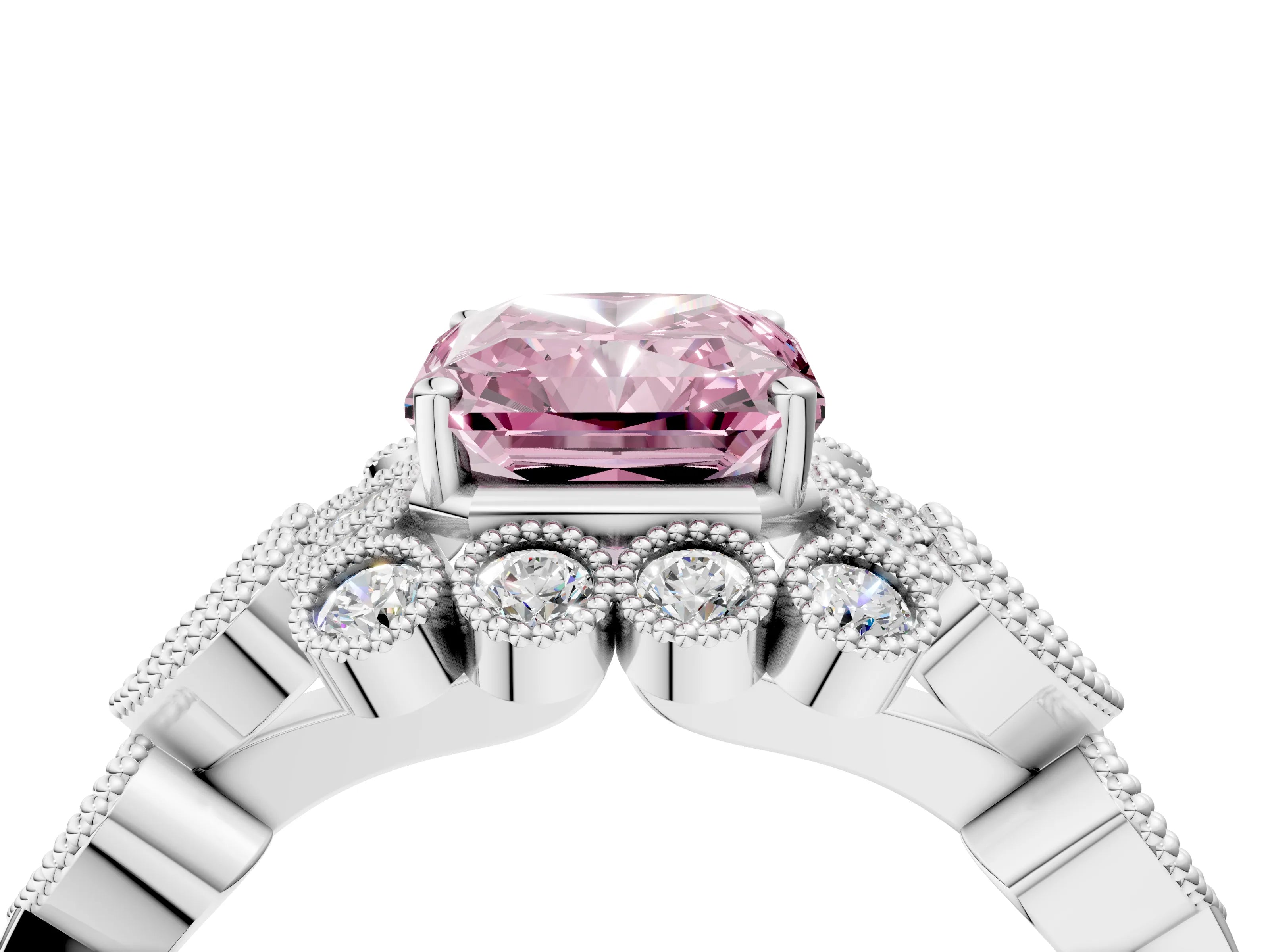White gold Fancy Pink Radiant Cut Brilliant Milgrain Pave Heart Band Solitaire Ring_28