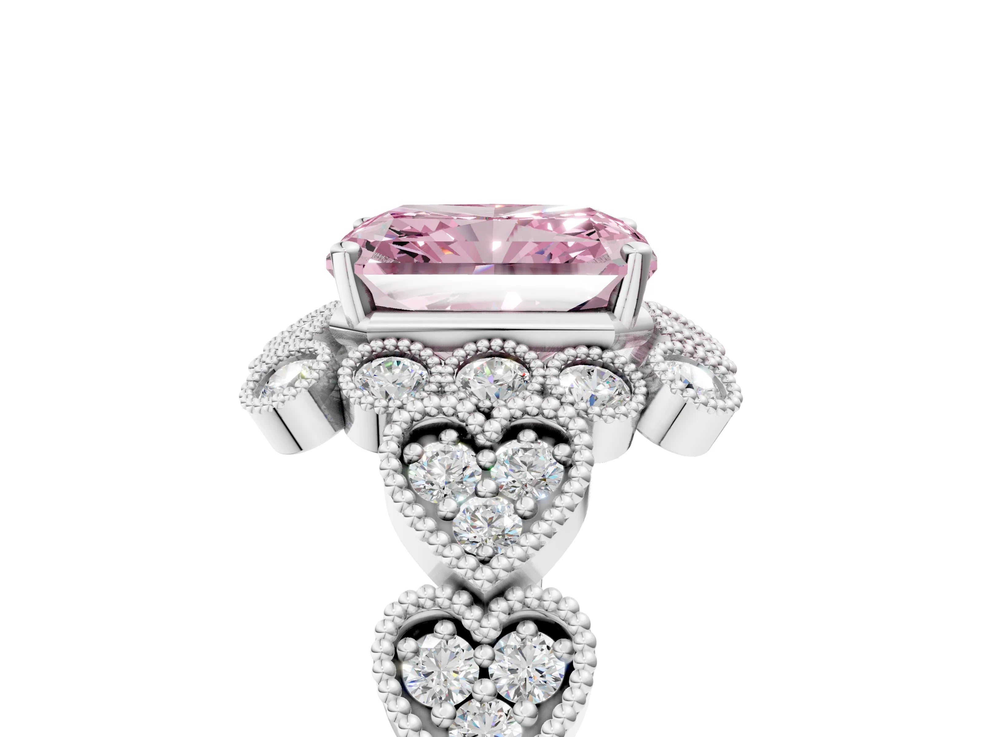 White gold Fancy Pink Radiant Cut Brilliant Milgrain Pave Heart Band Solitaire Ring_29