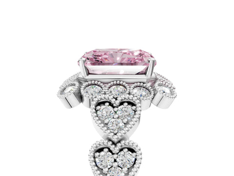 White gold Fancy Pink Radiant Cut Brilliant Milgrain Pave Heart Band Solitaire Ring_29