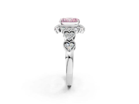 White gold Fancy Pink Radiant Cut Brilliant Milgrain Pave Heart Band Solitaire Ring_2