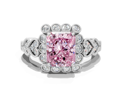 White gold Fancy Pink Radiant Cut Brilliant Milgrain Pave Heart Band Solitaire Ring_36
