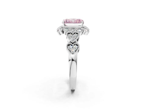 White gold Fancy Pink Radiant Cut Brilliant Milgrain Pave Heart Band Solitaire Ring_38