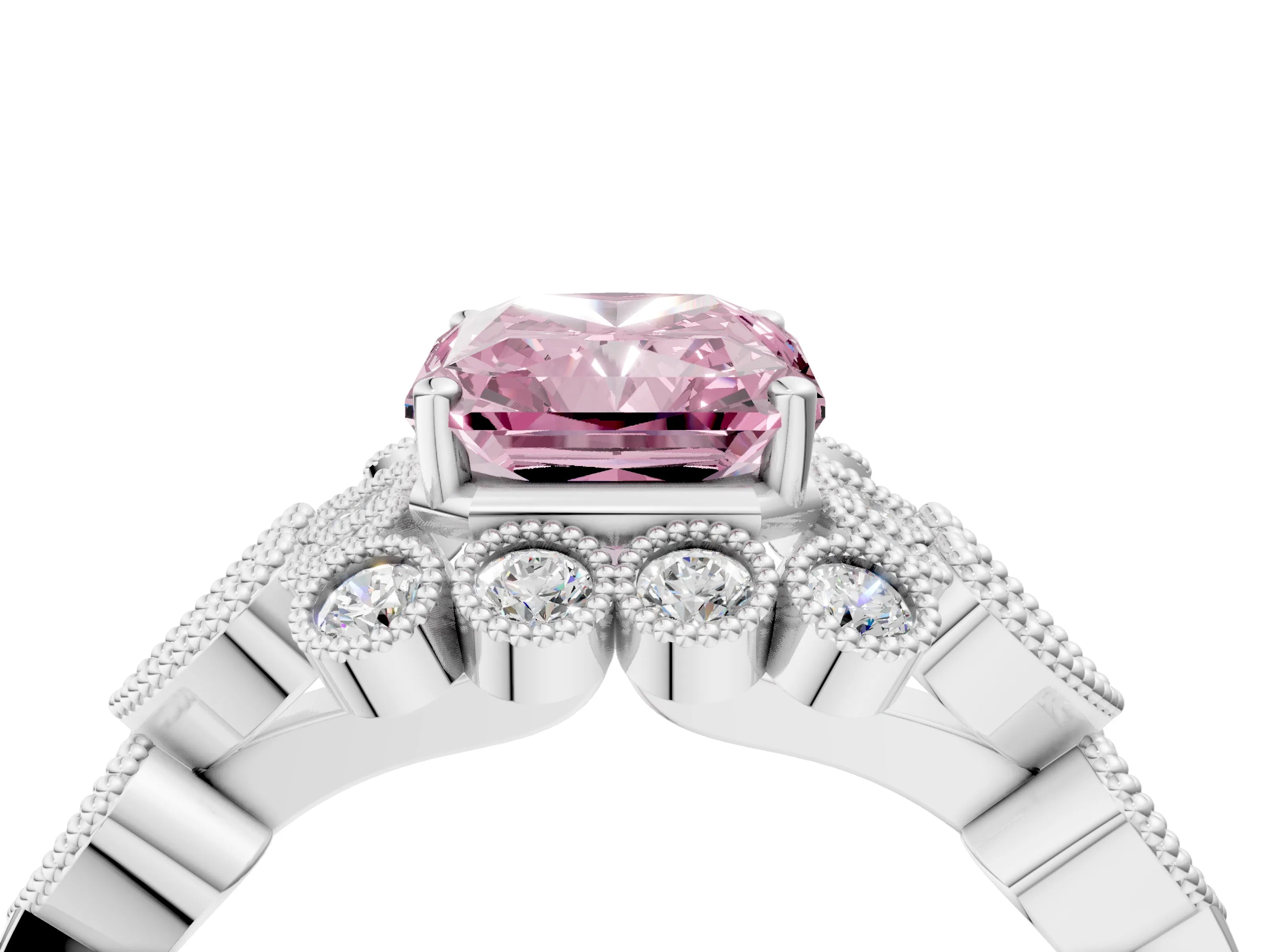 White gold Fancy Pink Radiant Cut Brilliant Milgrain Pave Heart Band Solitaire Ring_40