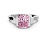 White gold Fancy Pink Radiant Cut Brilliant Solitaire Diamond Ring with Channel Set Band and Bar Prong Setting