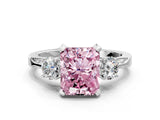 White gold Fancy Pink Radiant Cut Brilliant Three-Stone Diamond Ring with Pavé Band and Four-Prong Setting_15